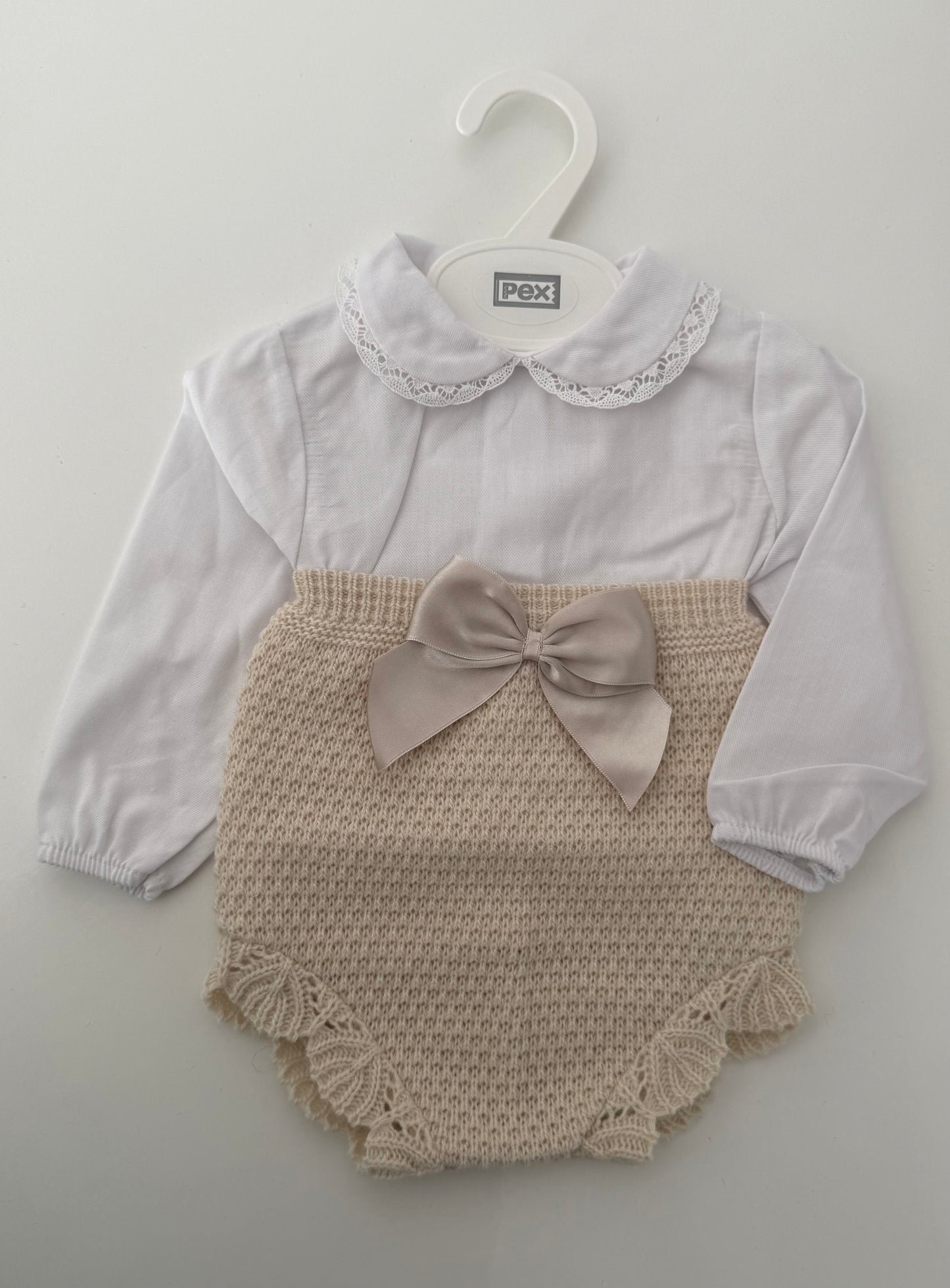 Sample - girls camel fine knit jam and shirt set