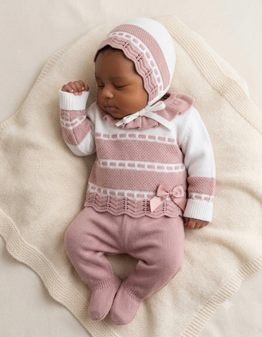 Baby girls pink knitted 3 peice set