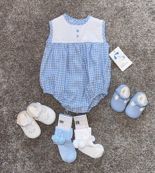 Blue gingham romper