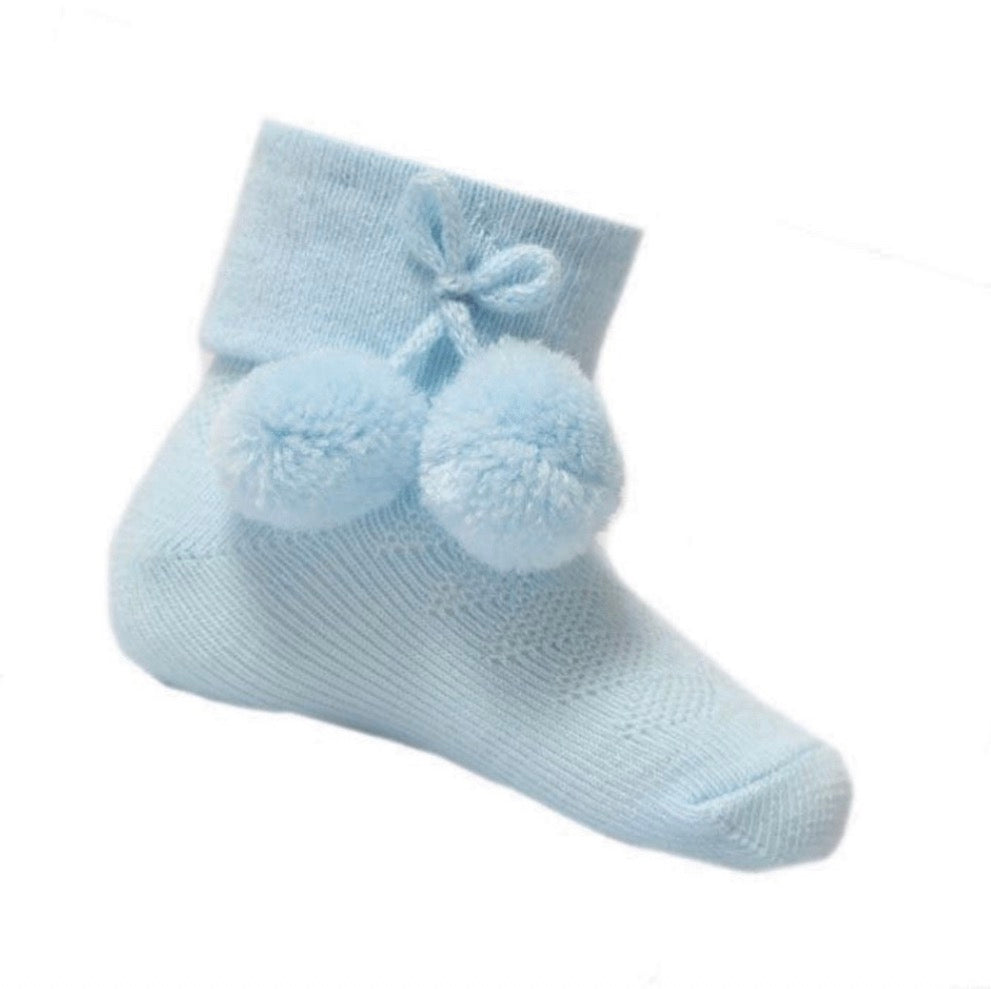 Blue ankle pom pom socks