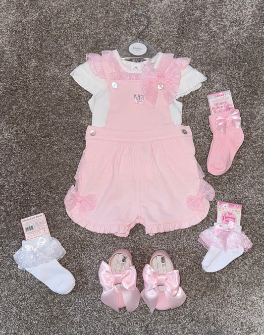 Baby girls bow dungarees set
