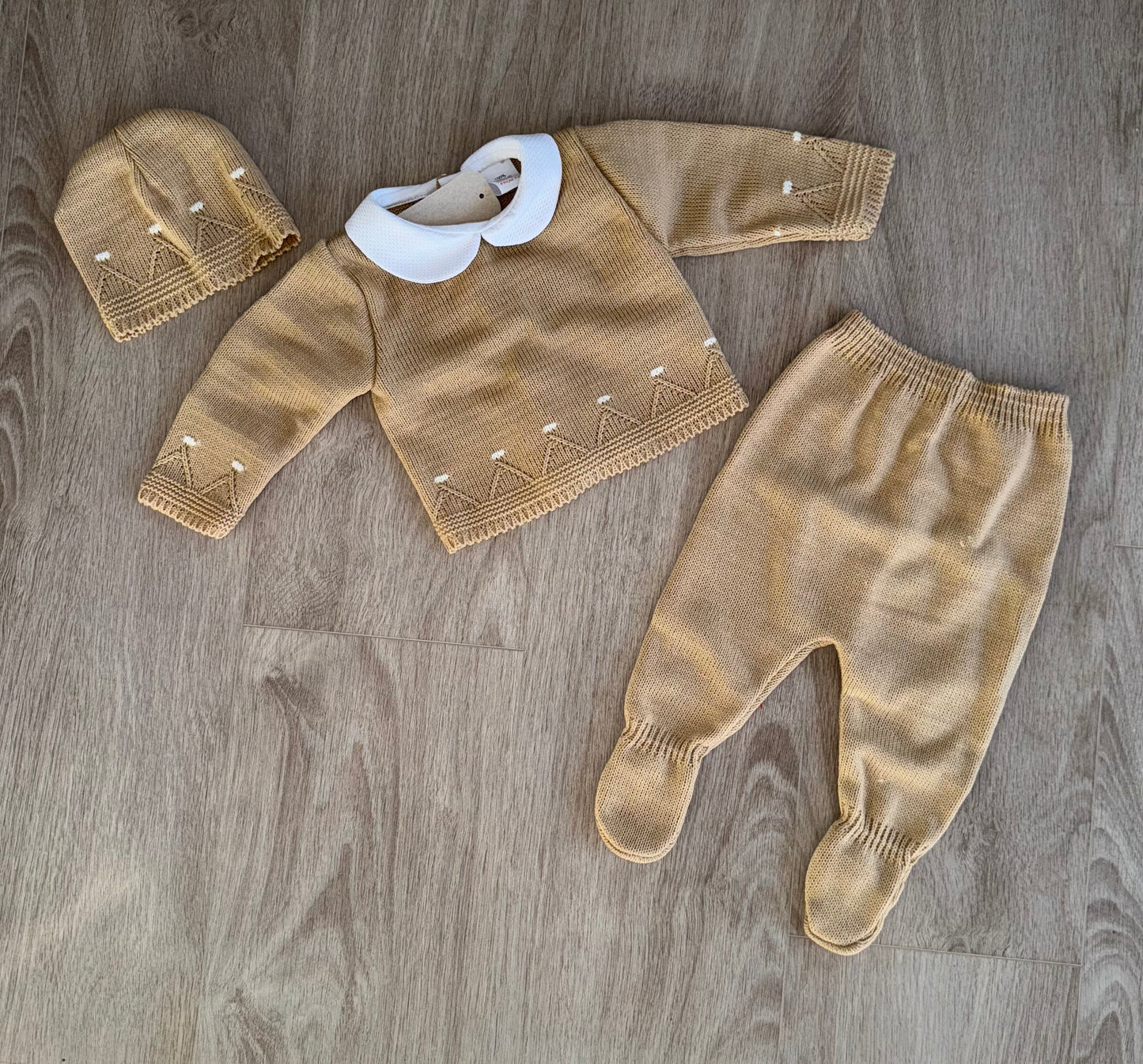 Baby boys camel 3 piece knitted set