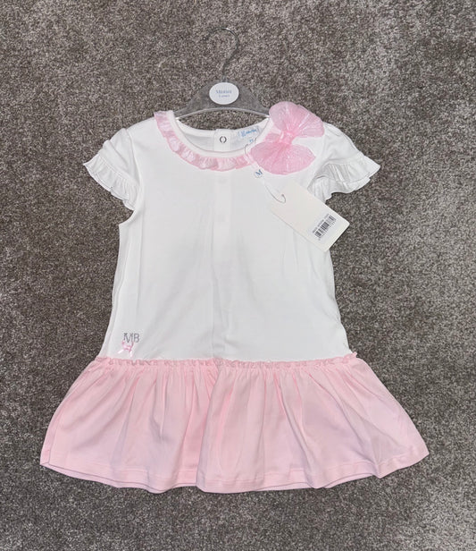 GIRLS WHITE/PINK DRESS WITH BOW