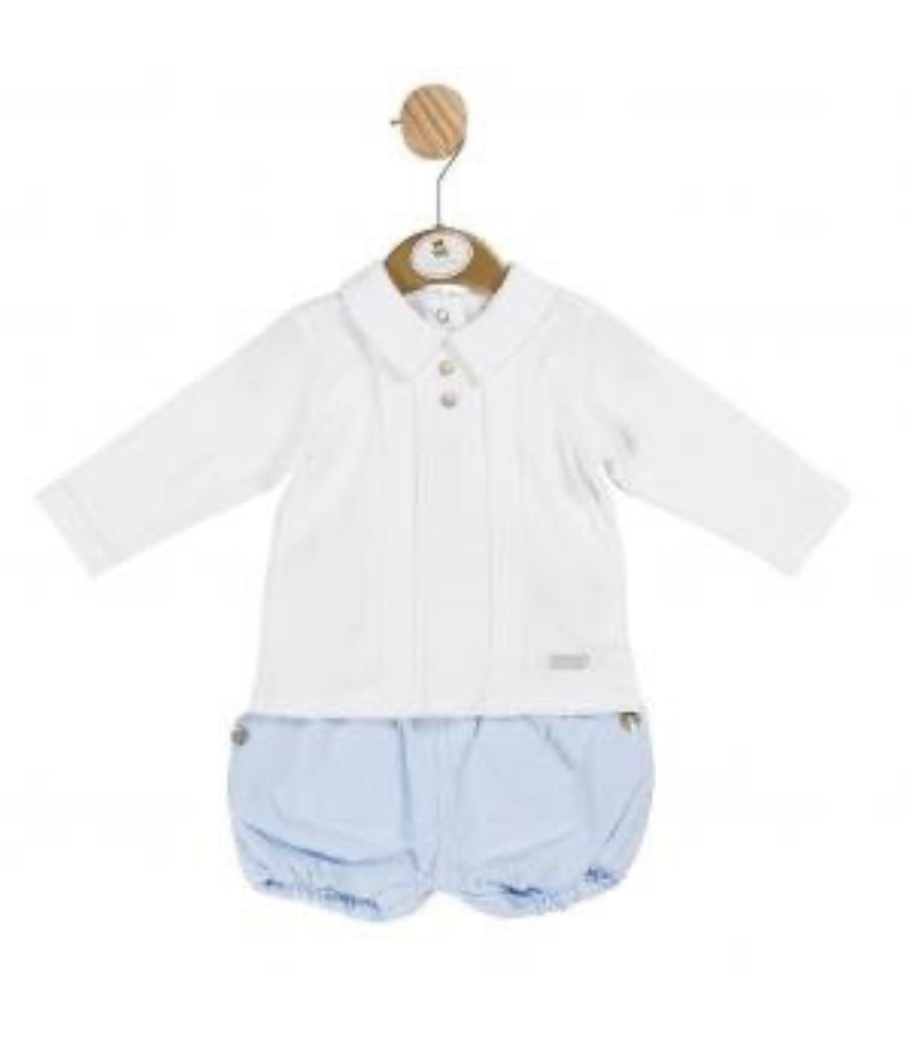 Baby boys blue jam pants and white cotton shirt set