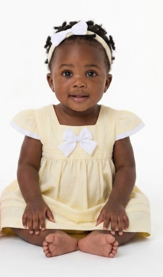 Baby girls lemon dress pants and bow set