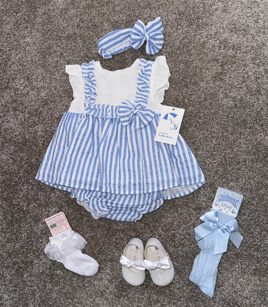baby girls blue/ white stripe dress & pants
