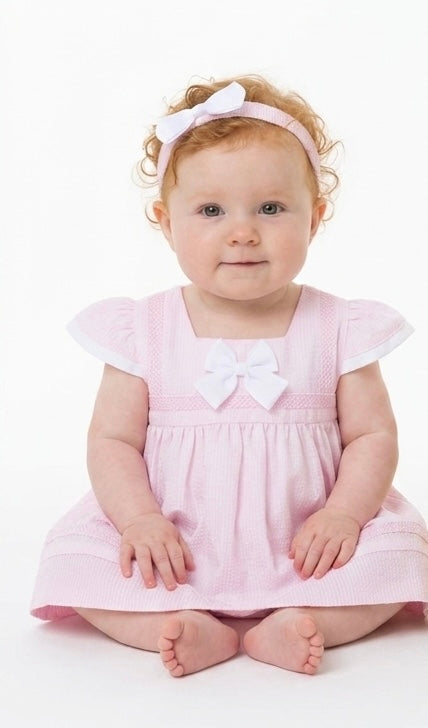Baby girls pink dress pants and bow set