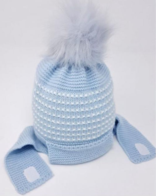 Baby boys blue pom pom hat