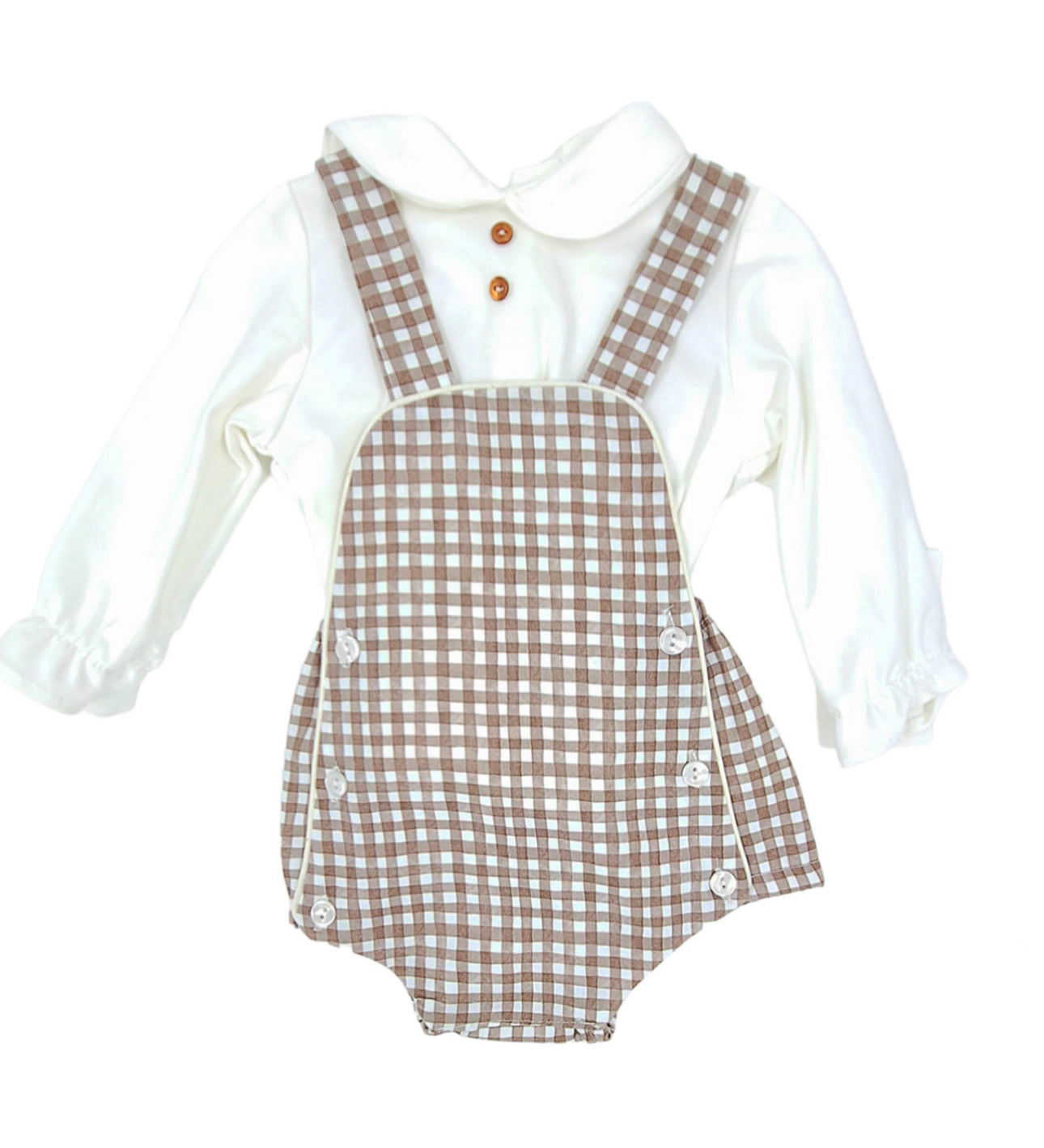 Baby boys camel checked romper & shirt set