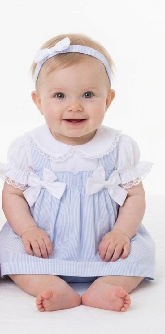 Blue and white dress set
