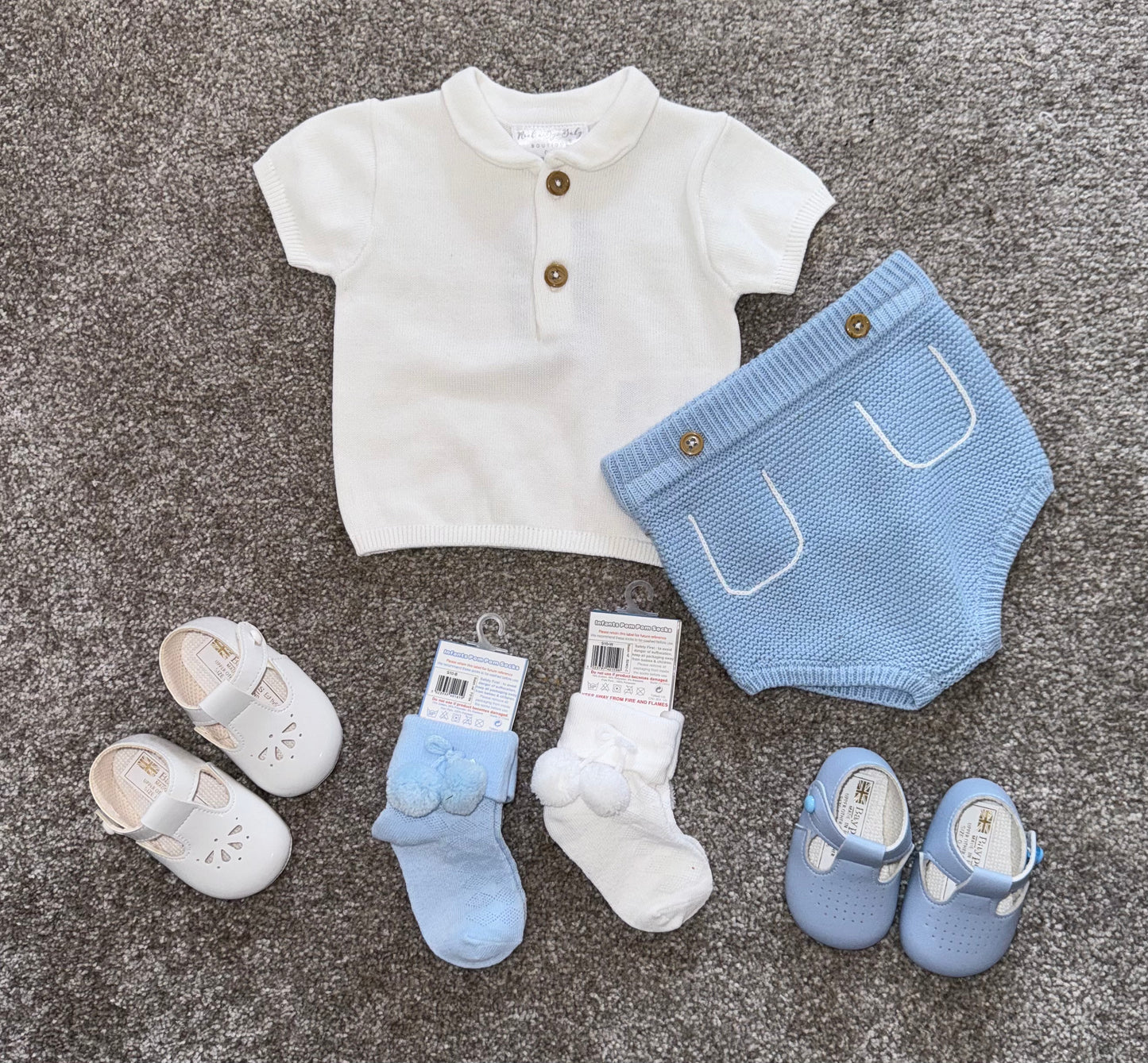 Baby boys knitted jam pant set - blue