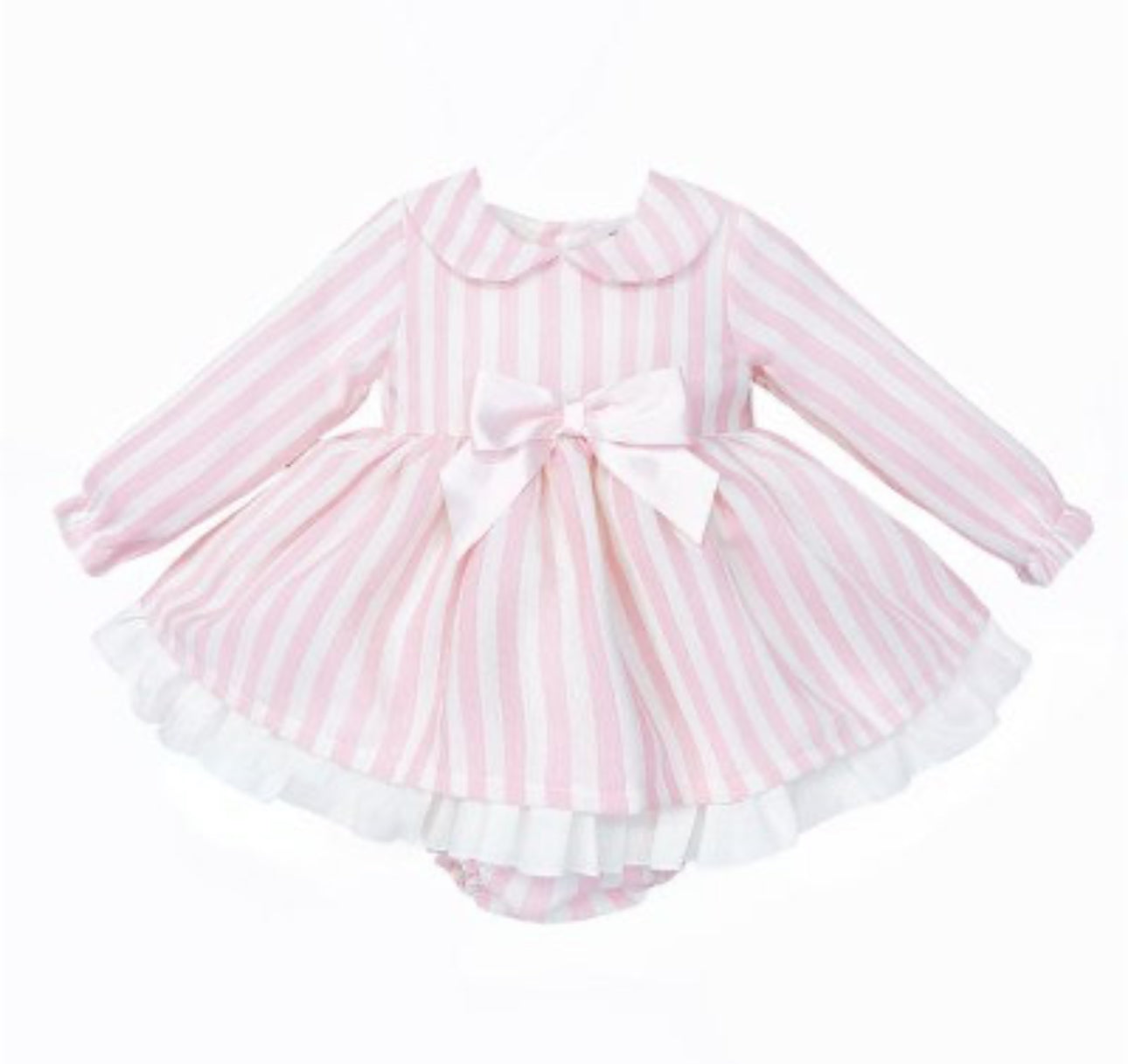 Baby girls pink striped puffball dress and pants