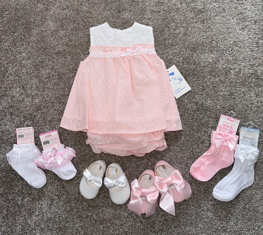 baby girls white & pink aline dress with pants