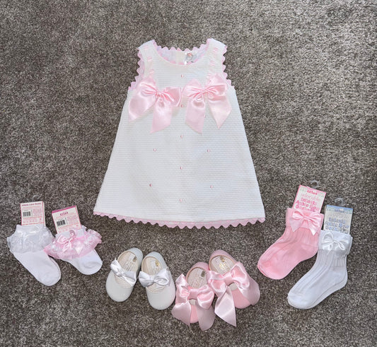 Baby girls white and pink alone dress