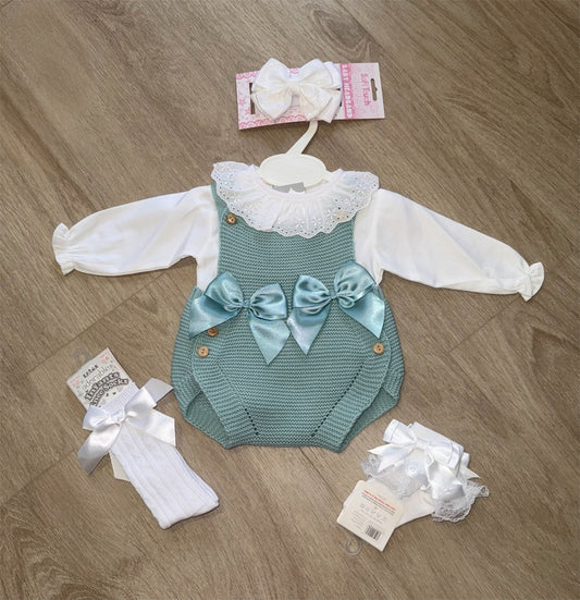 Sage green knitted romper set