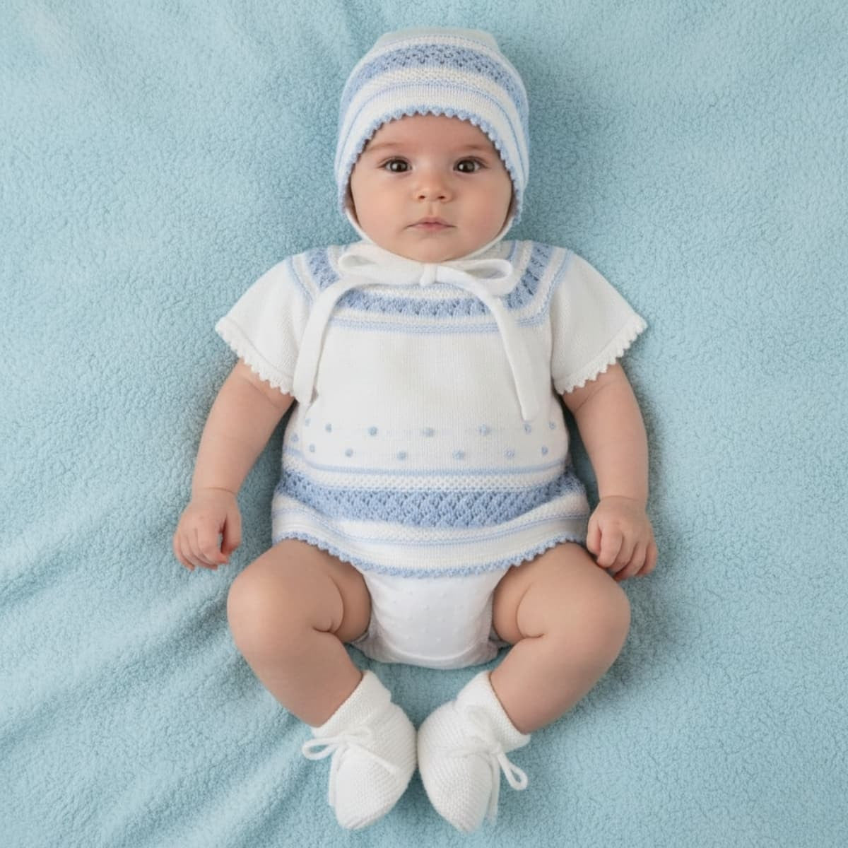 Baby boys white and blue dulce de fresa 4 piece set