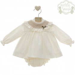 Cream and camel smocked dress and pants