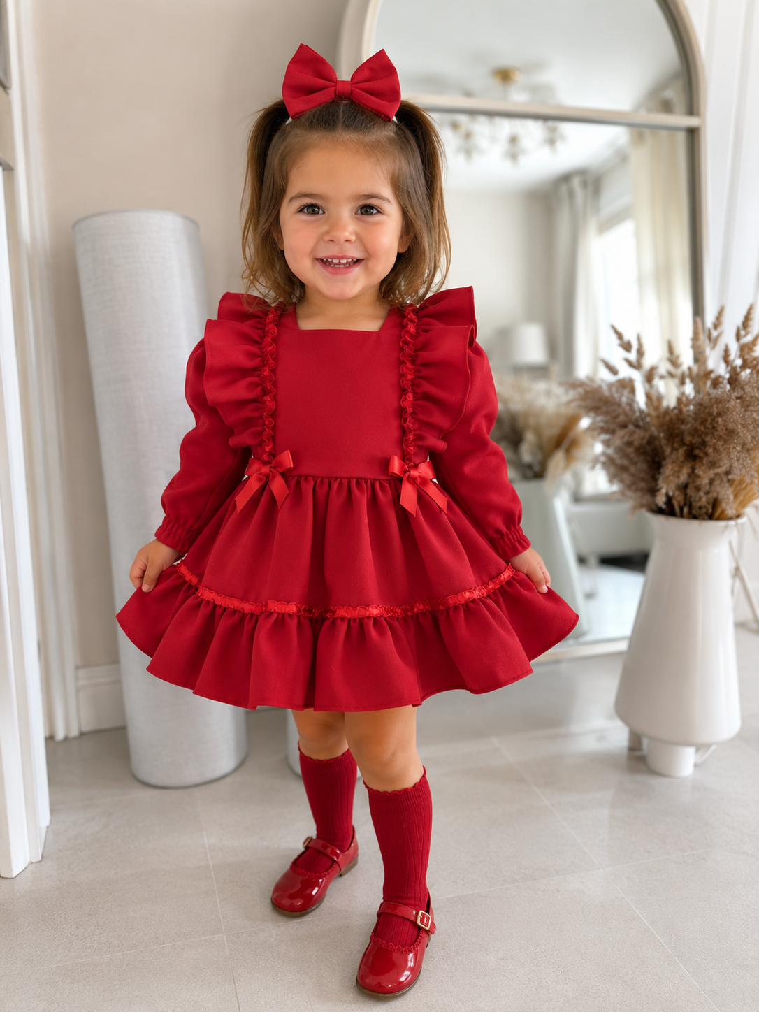 Red puffball dress