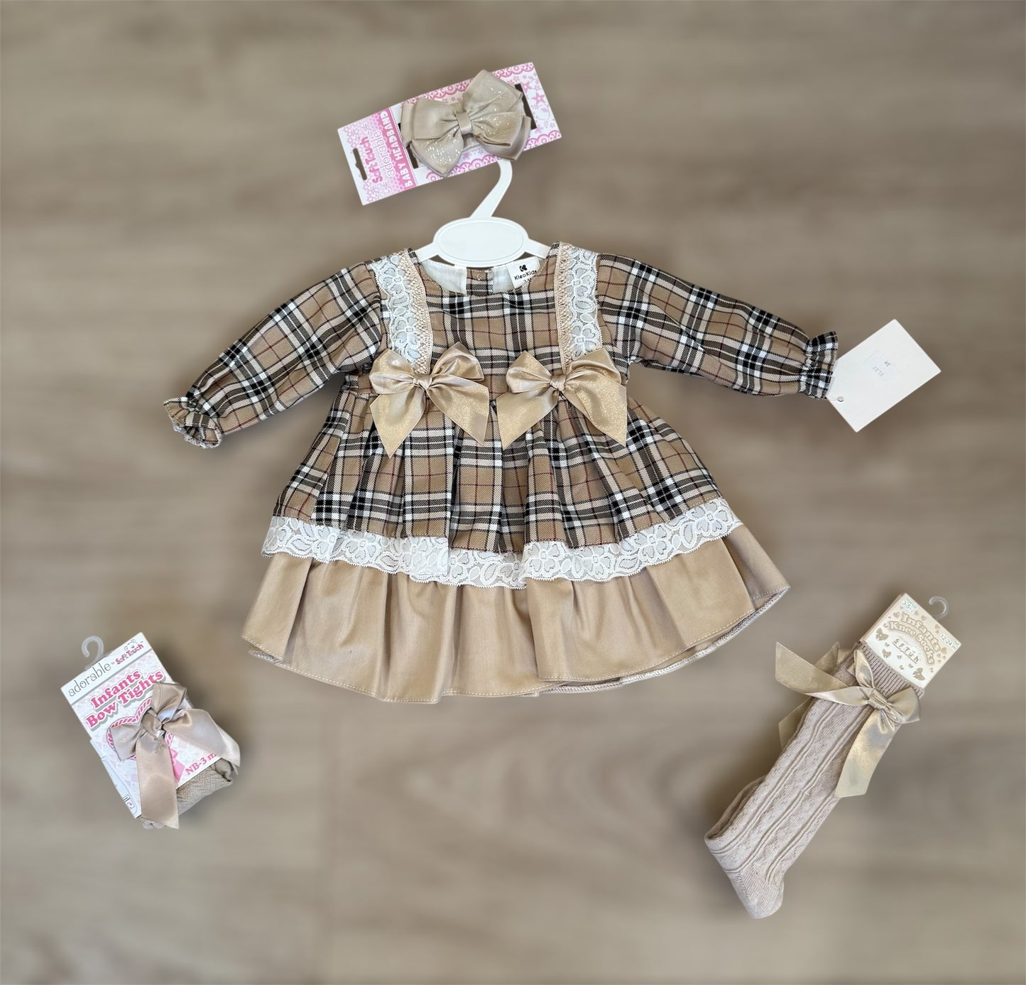 Baby girls camel tartan dress