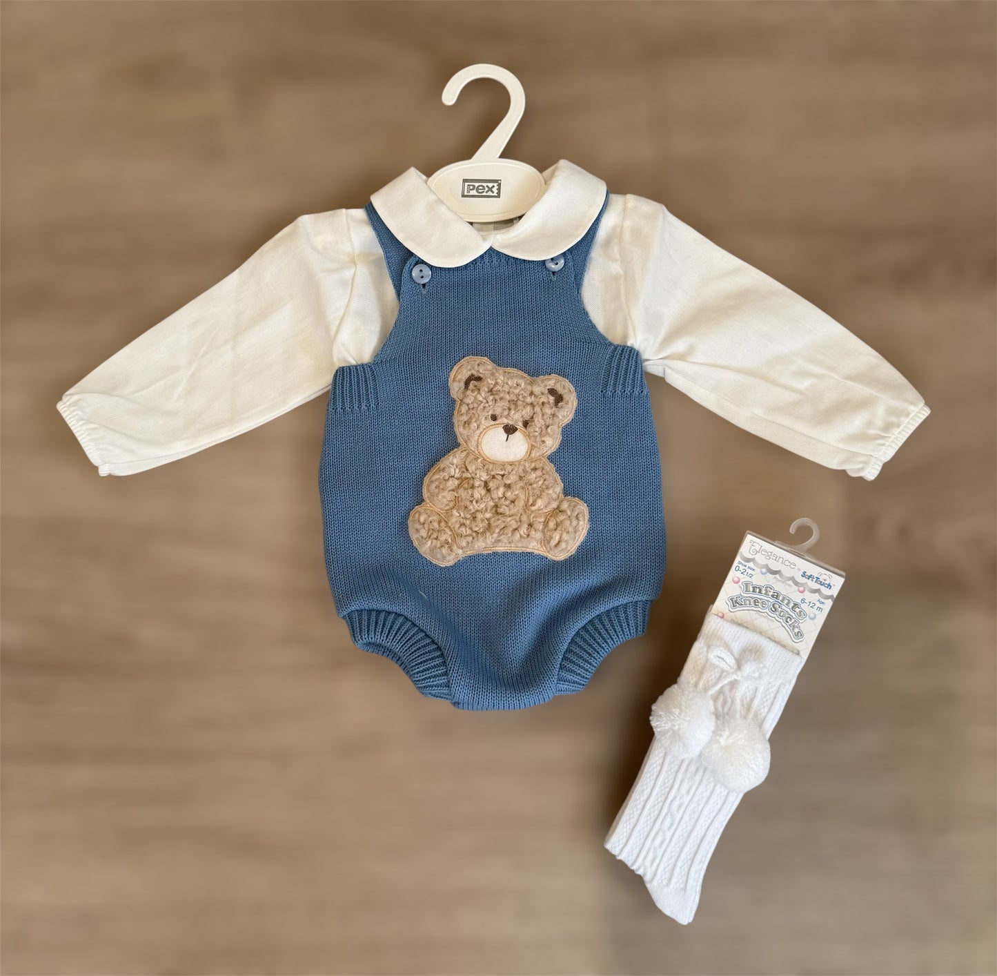 Dusky blue teddy bear romper