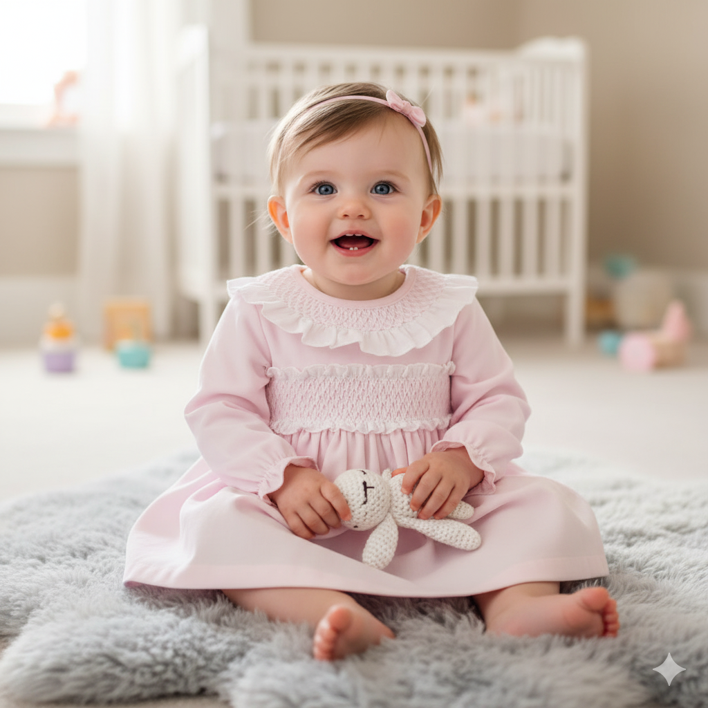 Wee mee pink smocked collar dress and pants set