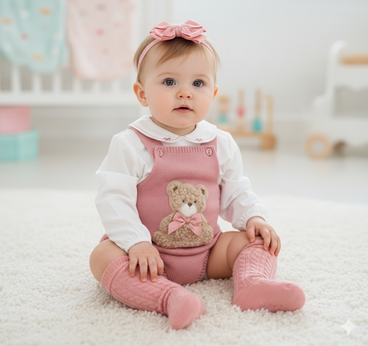 Dusky pink teddy bear romper