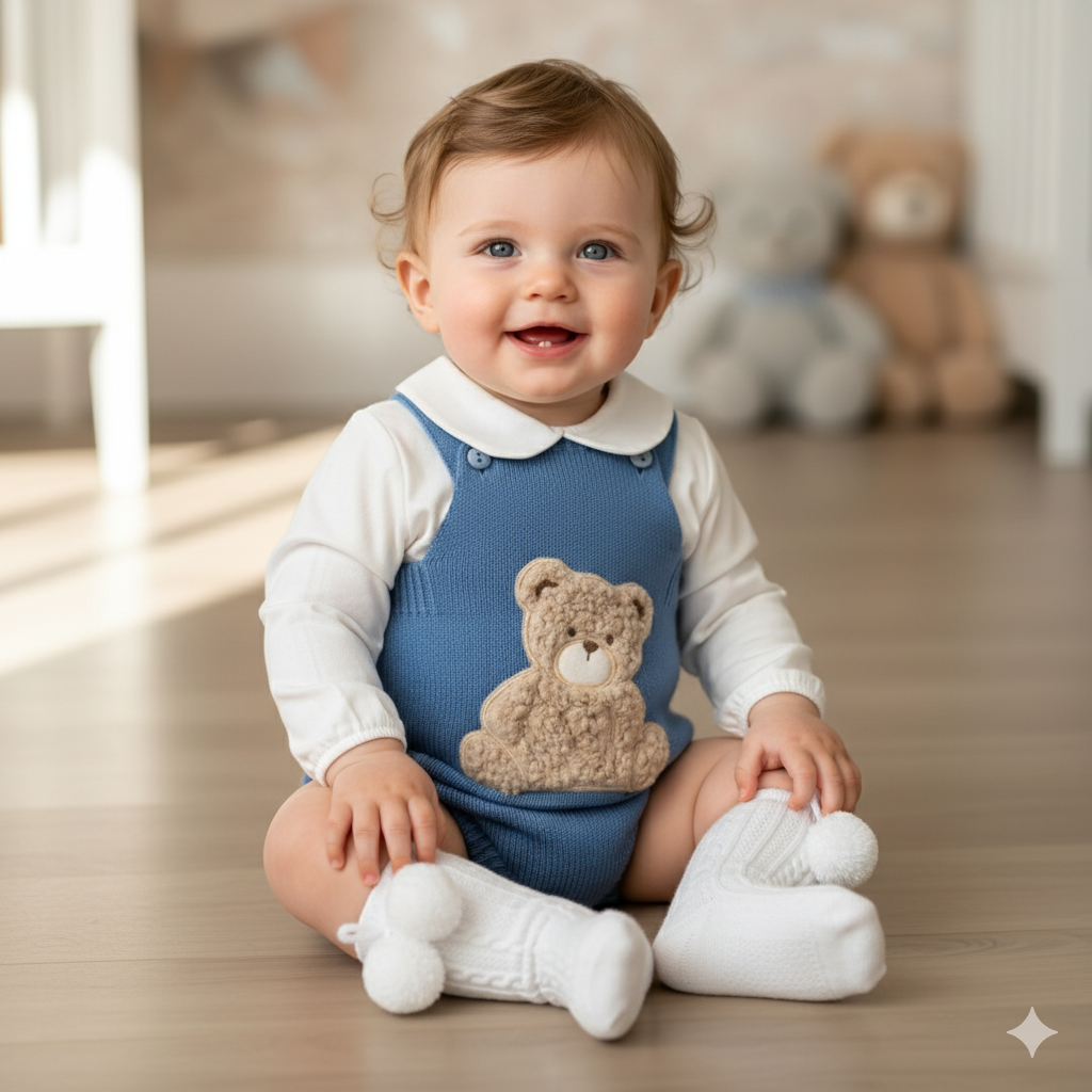 Dusky blue teddy bear romper