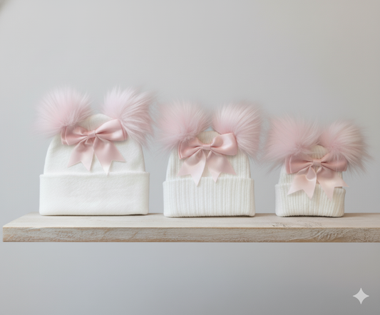 Baby girls hats - WHITE & PINK
