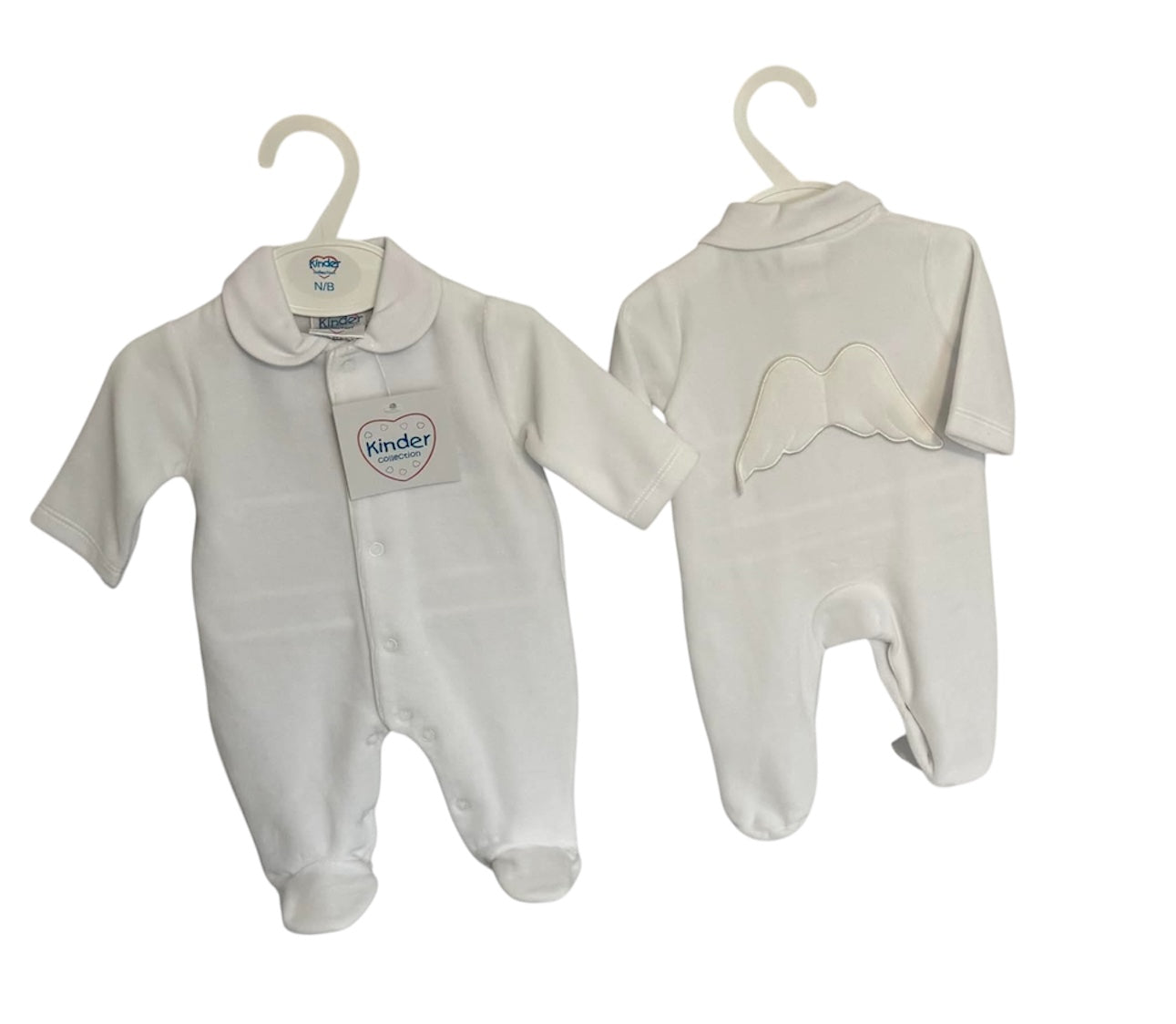 Unisex white velour babygrow with wings