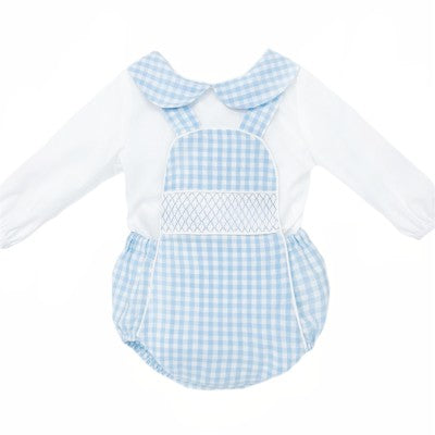 Baby boys checked smocked romper set