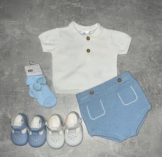 Baby boys knitted jam pant set - blue