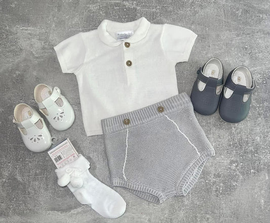 Baby boys knitted jam pant set - grey