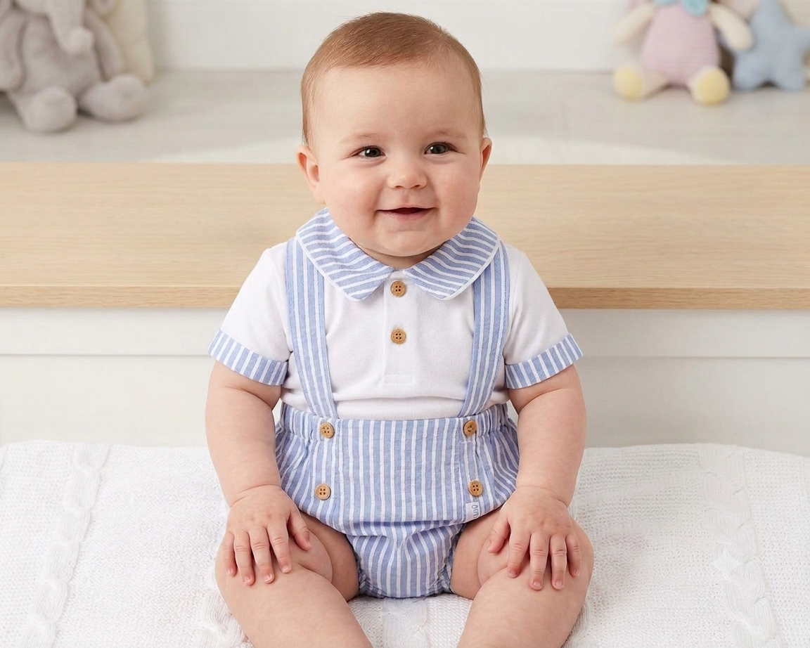 Baby boys blue stripe romper set