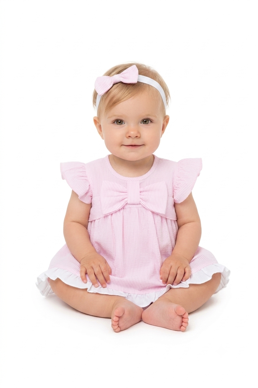 Baby girls pink dress pants and bow set