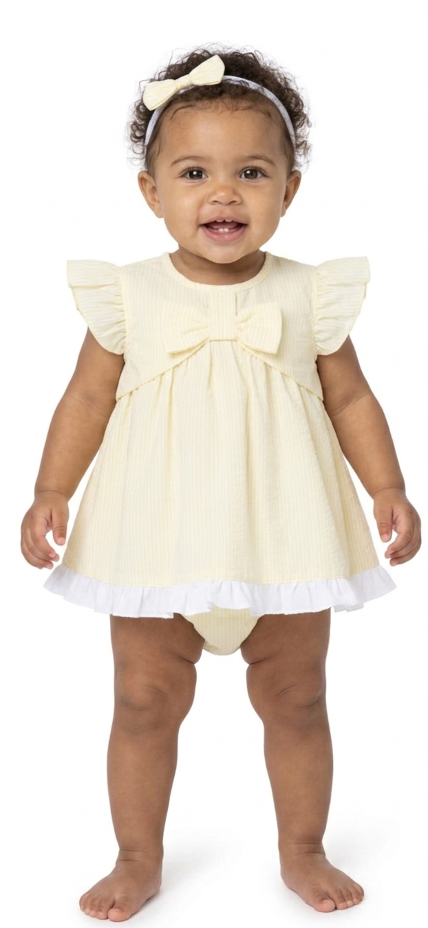 Baby girls lemon dress pants and bow set