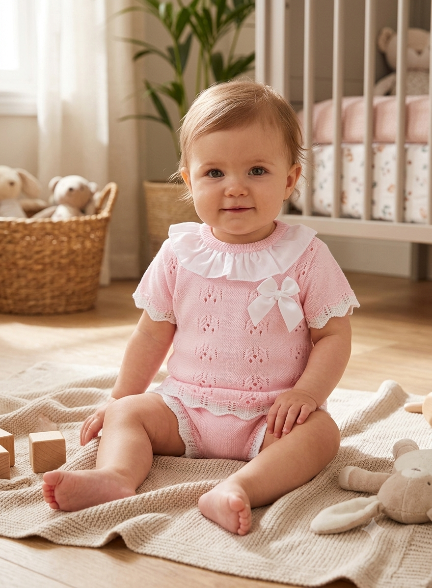 Baby girls pink knitted jam set