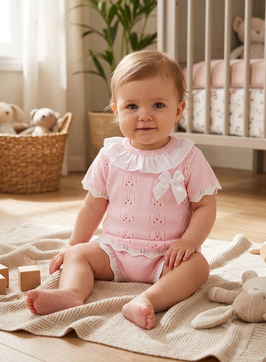 Baby girls pink knitted jam set