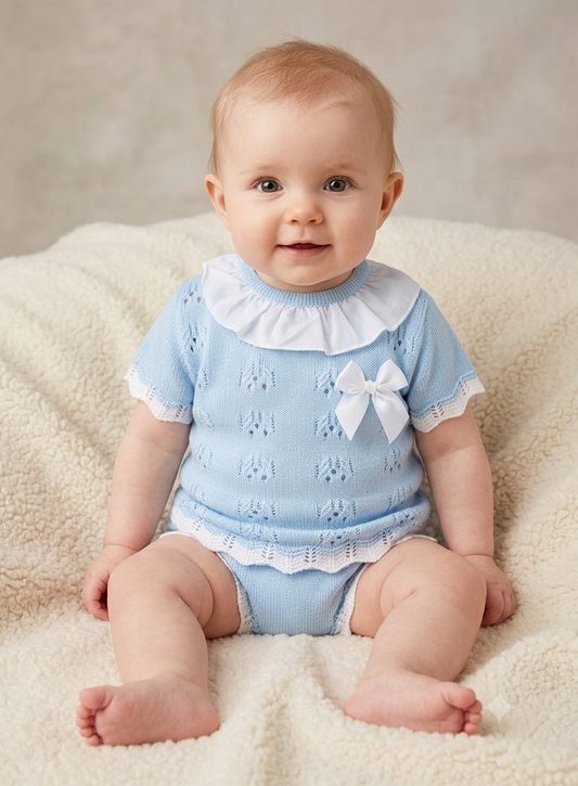 Baby girls blue knitted jam set