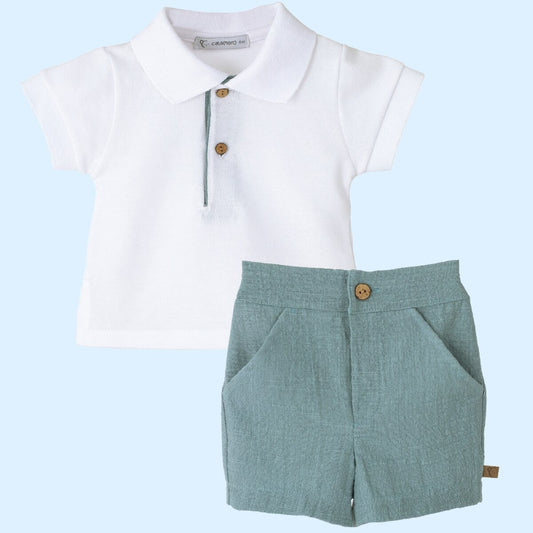 PRE ORDER baby boys green/ white short set