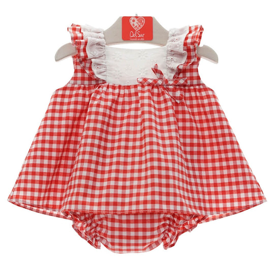 PRE ORDER baby girls red gingham dress & pants set