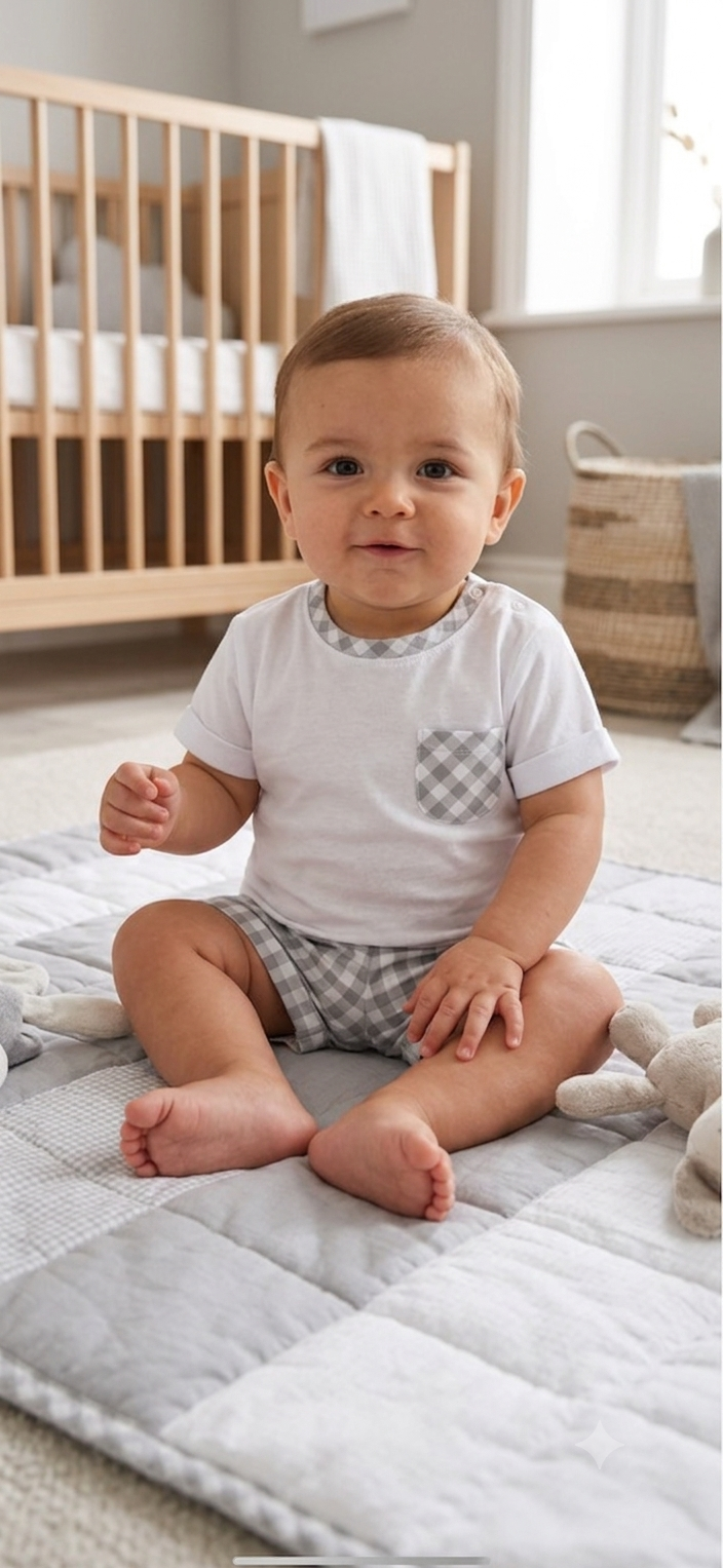 Baby boys white and sage short set