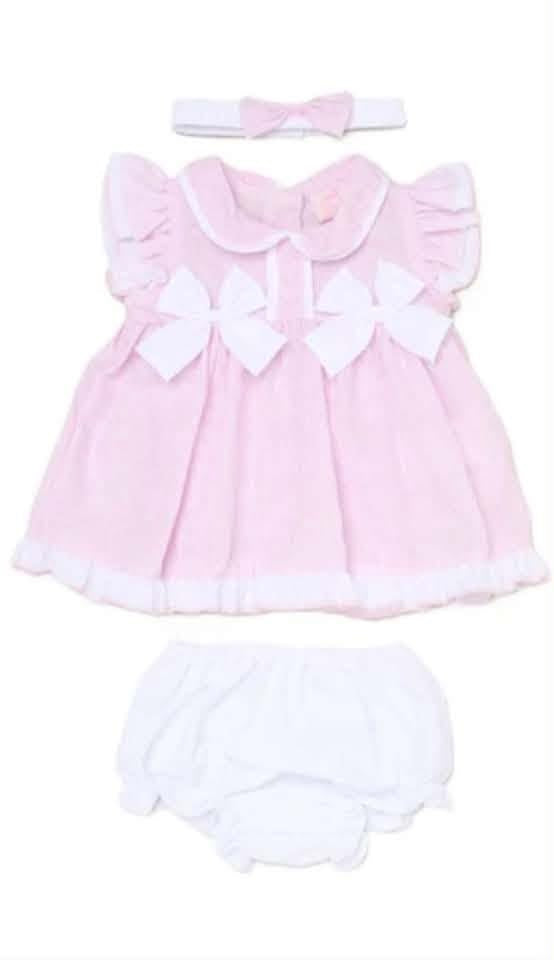 Baby girls pink dress with double bow