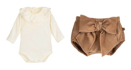 Cream and camel jam pant set